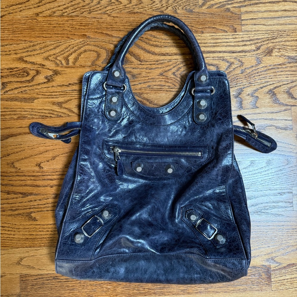 Balenciaga Paris Navy Moto Leather Tote - Picture 12 of 17